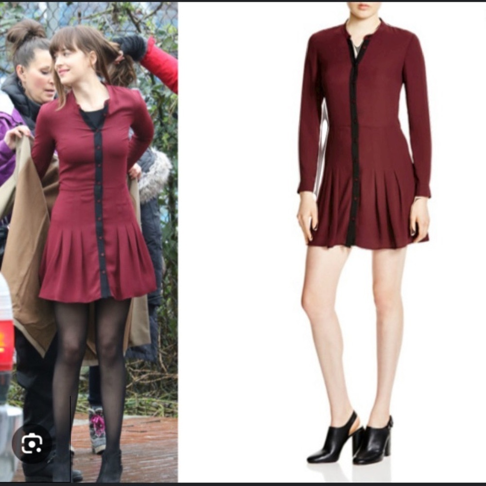 Extremely rare Kooples Burgundy pleated dress. ASO Anastasia Steele.